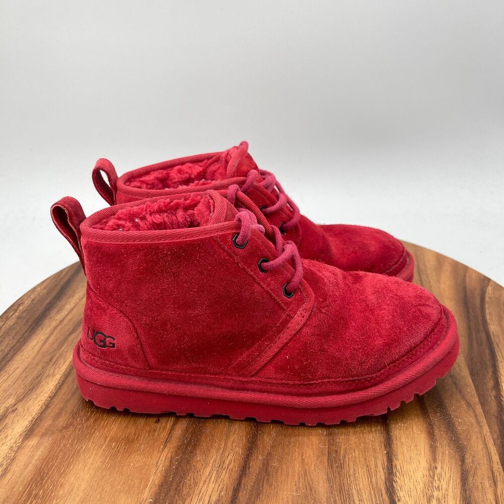 UGG Neumel Boots Womens Size 6 Red Suede Casual Comfort Shearling Chukka Shoes